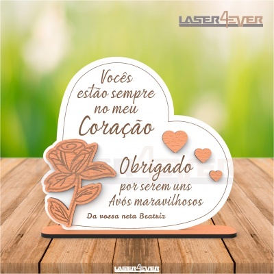 Placa Coração com Flor - Nome Personalizado