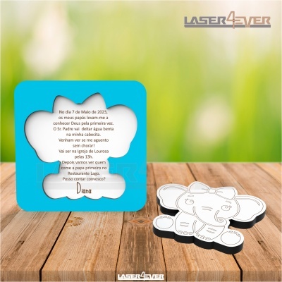 Convite Batismo - Contorno Elefante Menina