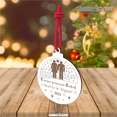 Bola de Natal - Casal O nosso primeiro Natal Nomes e Ano Personalizado