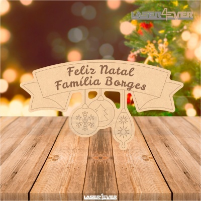 Placa Decorativa - Bolas de Natal Nome Família Personalizado