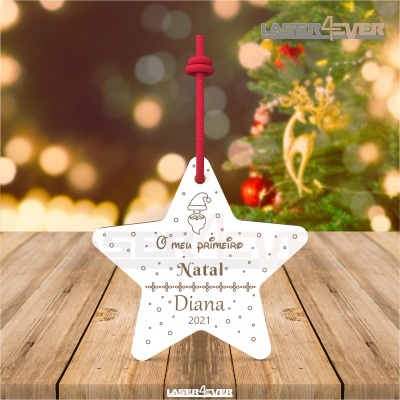 Enfeite de natal estrela com texto personalizado
