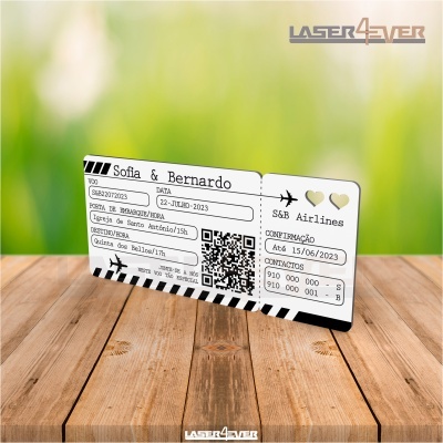 Convite Casamento - Bilhete Avião