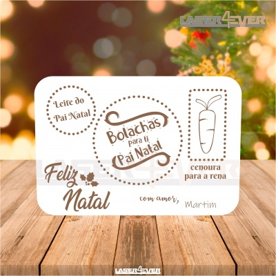 Placa decorativa de Natal com mensagens para o Pai Natal e uma cenoura para a rena