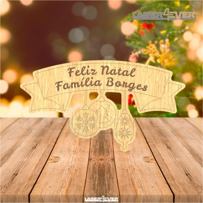 Placa Decorativa - Bolas de Natal Nome Família Personalizado