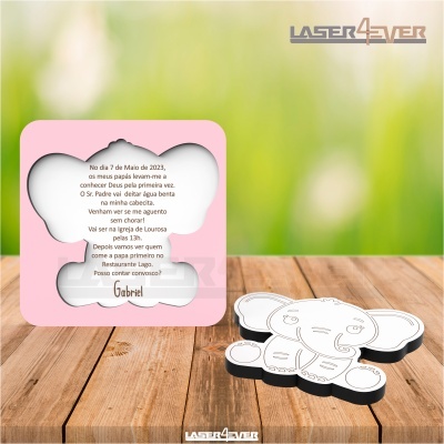 Convite Batismo - Contorno Elefante Menino