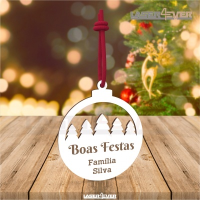 Bola de Natal - Pinheiros Nome Família Personalizado