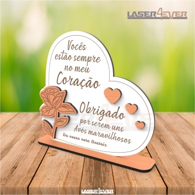 Placa Coração com Flor - Nome Personalizado