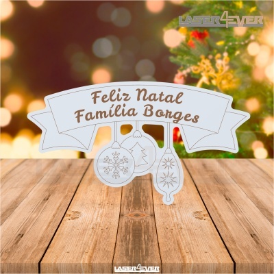 Placa Decorativa - Bolas de Natal Nome Família Personalizado