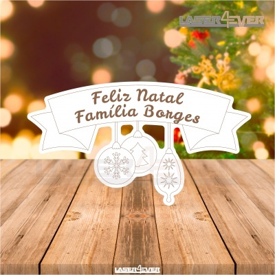 Placa Decorativa - Bolas de Natal Nome Família Personalizado