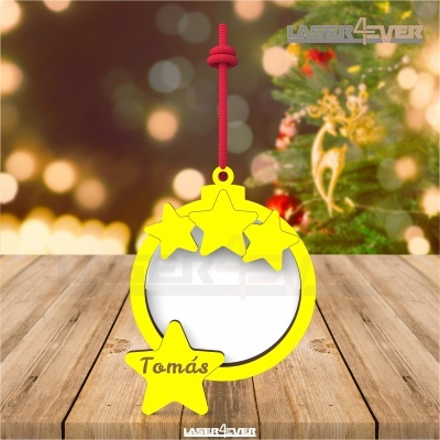 Enfeite de Natal amarelo com estrelas e nome Tomás