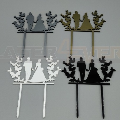 Topo de bolo para Casamento - Tema Casal e borboletas