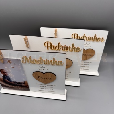 Moldura Padrinhos - Palavra em Acrílico Dourado - Nome Personalizado