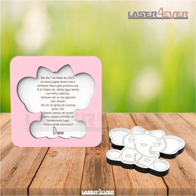 Convite Batismo - Contorno Elefante Menina