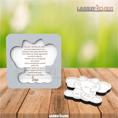 Convite Batismo - Contorno Elefante Menina