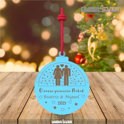 Bola de Natal - Casal O nosso primeiro Natal Nomes e Ano Personalizado