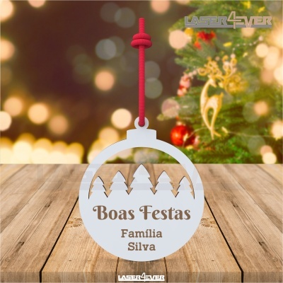 Bola de Natal - Pinheiros Nome Família Personalizado