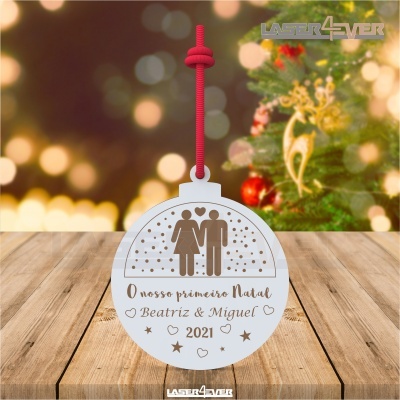 Bola de Natal - Casal O nosso primeiro Natal Nomes e Ano Personalizado