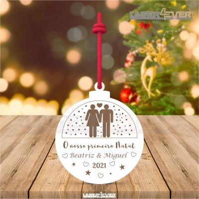 Bola de Natal - Casal O nosso primeiro Natal Nomes e Ano Personalizado