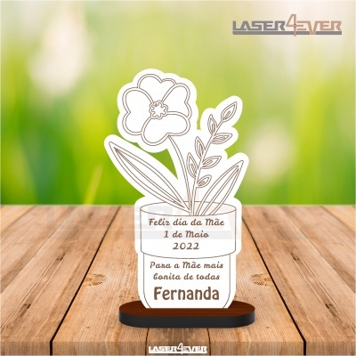 Placa Vaso com Flor Dia da Mãe - Nome Personalizado