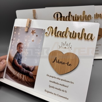 Moldura Padrinhos - Palavra em Acrílico Dourado - Nome Personalizado