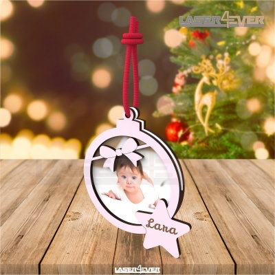 Bola de Natal - Moldura Laço Nome Personalizado