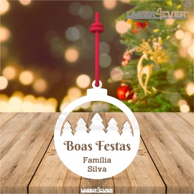 Bola de Natal - Pinheiros Nome Família Personalizado