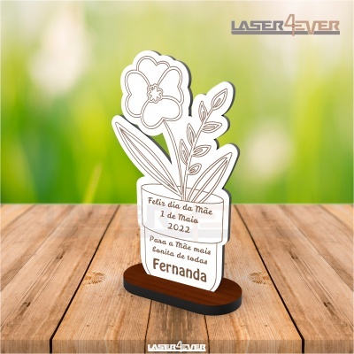 Placa Vaso com Flor Dia da Mãe - Nome Personalizado