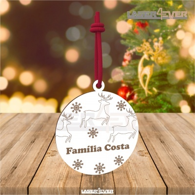 Bola de Natal - Renas Nome Família Personalizado