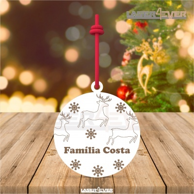 Bola de Natal - Renas Nome Família Personalizado
