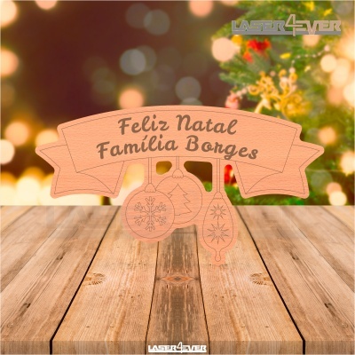Placa Decorativa - Bolas de Natal Nome Família Personalizado
