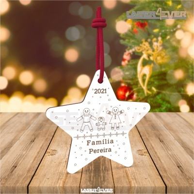 Bola de Natal - Estrela Nome Família Ano Personalizado
