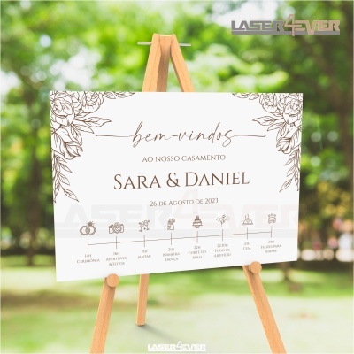 Placa de Boas Vindas com Cronograma Casamento