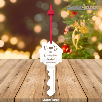 Pendente Chave - O nosso 1º Natal - Iniciais e Ano Personalizável