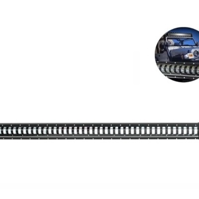 Barra de luz LED preta longa para veículos, diversos LEDs em estrutura metálica