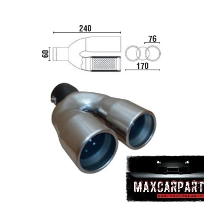 Extensão metálica cromada para escapamento automóvel com duas saídas redondas e juntas de vedação