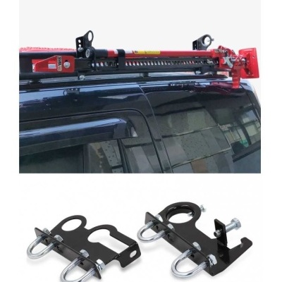 Suporte metálico preto para barra de elevação montado em tejadilho de carro