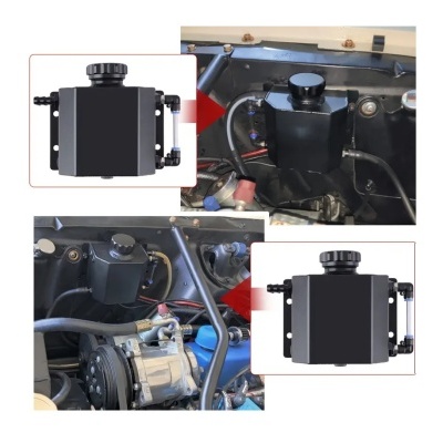 Reservatório hidráulico preto com tampa rosqueável instalado no motor