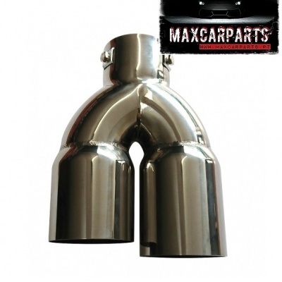 Saída dupla de escape automóvel em metal cromado com etiqueta MAXCARPARTS