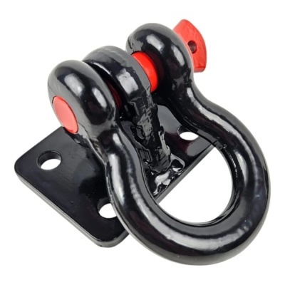 Anilha em aço preta com pino vermelho montada em base quadrada preta