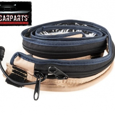 Bolsa redonda de armazenamento bege e azul com fecho e cabo elétrico