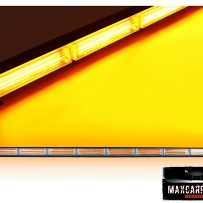 Barra de luz LED amarelo para automóveis com seis segmentos luminosos e fundo amarelo.