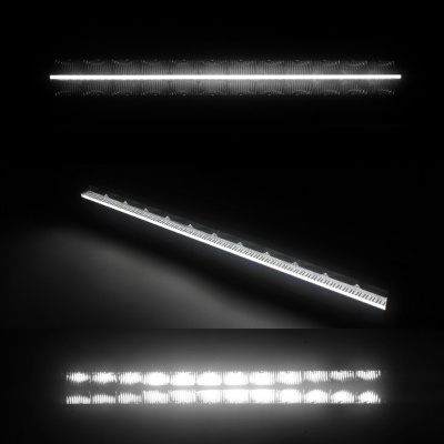 Barra luminosa LED branca com superfície texturizada em fundo preto