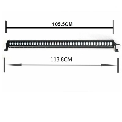 Barra de luz LED preta com indicação de medidas em fundo branco