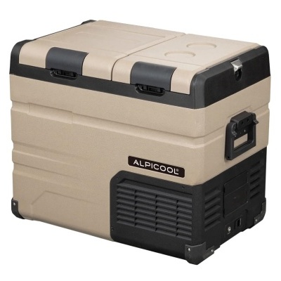 Cooler elétrico portátil bege e preto marca ALPICOOL