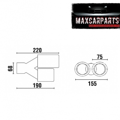 Desenho técnico de peça automóvel com medidas e logótipo MAXCARPARTS