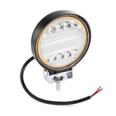 Lanterna LED redonda preta com cabo e suporte metálico