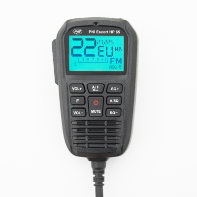 Microfone PNI Escort HP 65 preto com ecrã azul digital e vários botões