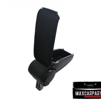 Apoio de braço preto para carro com compartimento aberto