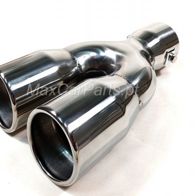 Ponteira de escape dupla em metal cromado com acabamento brilhante