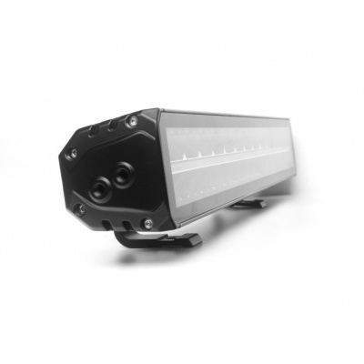 Barra de luz LED retangular preta com proteção transparente frontal e suportes